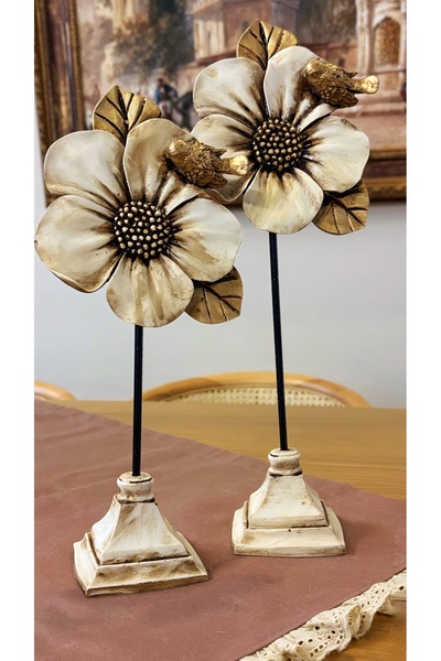 Kiri Dekoratif Polyester Aksesuar İkili Çiçek Gold-Eskitme