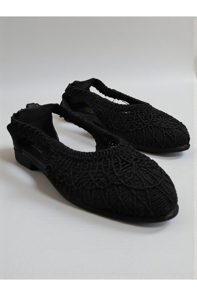 HFKY Women's Straw Bow Detailed Ballerinas. Open-Sided Straw Ballerinas.