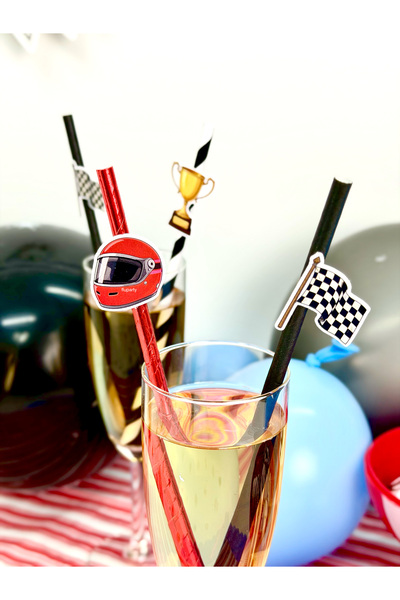 Flu Party Vintage Racing - Racing Car Themed Figured Straws