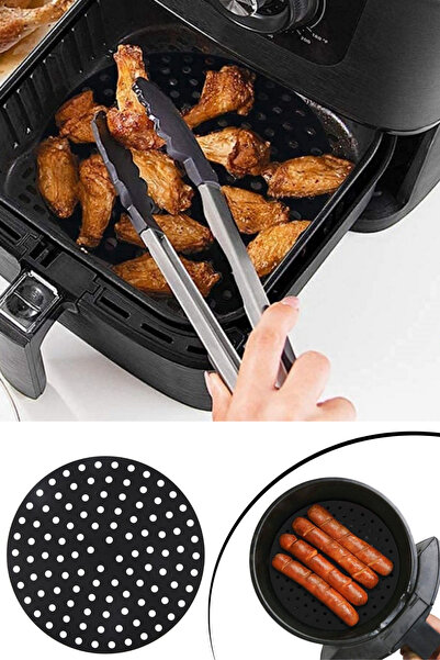 Privo Airfryer Round Cooking Mat 20 cm Black Silicone Perforated Heat Resista...