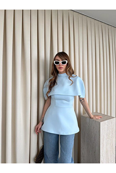 Laluvia Blue Cape Strapless Blouse - 1101