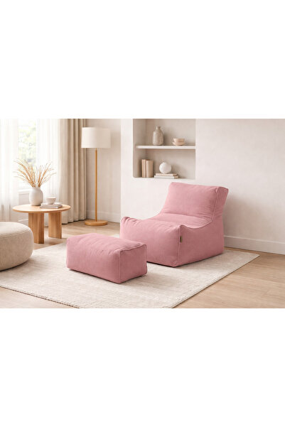 PATARA HOME New 2'Li Velvet Lüx Puf & Uzanma Koltuğu & Berjer