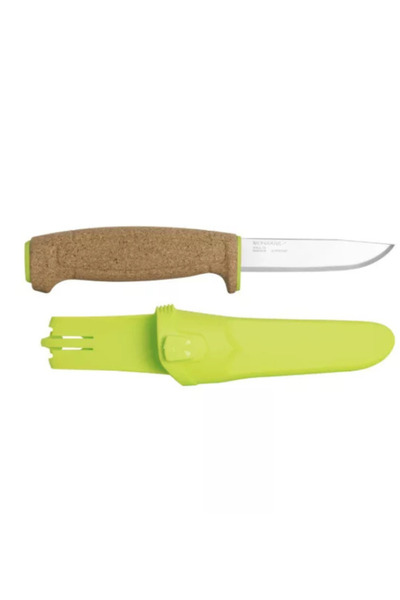 Morakniv Cuțit de pescuit Floating (S) cu mâner din plută, cu teacă — verde neon
