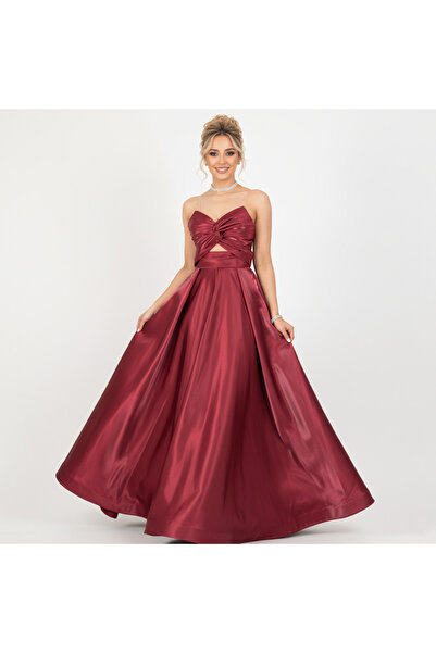 SERA Glistening Maroon Mikado Lurex Ballgown