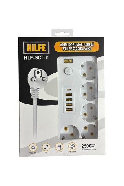 HILFE Akım Korumalı USB'li 5'li Priz Çoklayıcı