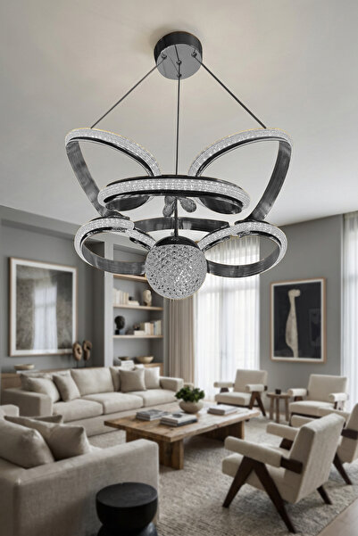 RSCOLLECTIONS Kral Tacı Simli Tek Toplu LED Avize – Modern Lüks Tasarım