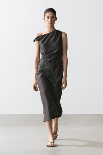 Massimo Dutti Omuz pilili midi elbise