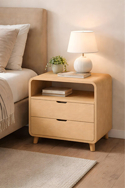 Ysf El Yapımı Oval Kontraplak Komodin | 2 Çekmeceli Modern Yatak Odası Komodini