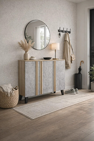 MARIA HOMES Stylish Grey and Wood Shoe Cabinet Hallway Storage Unit Malaysian...