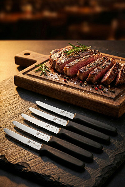 SürLaz 6 Parça Steak Bıçağı Seti 21 cm – Tırtıklı Et Bıçağı, Alman Çeliği Pas...