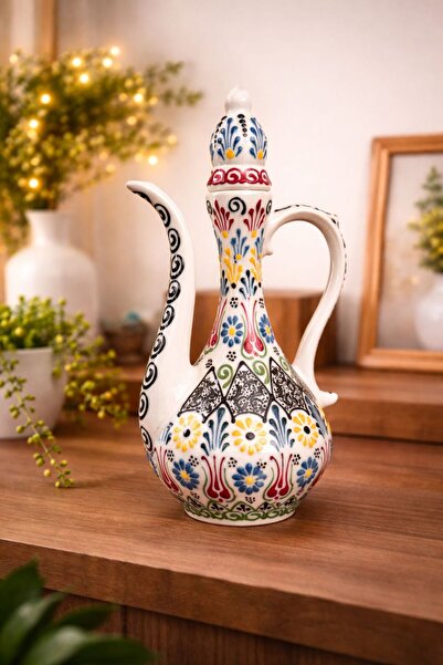 MUGUSA HEDİYELİK EL YAPIMI ÇİÇEK MOTİFLİ ÇİNİ - SERAMİK İBRİK