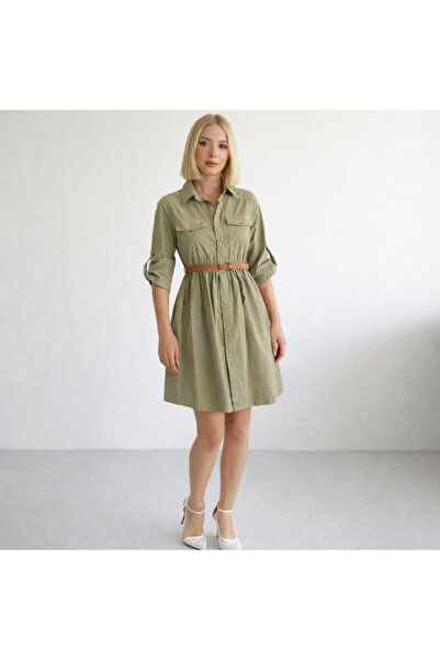 kikiriktekstil 10944 Women's 100% Cotton Drawstring Detailed Short Denim Dress