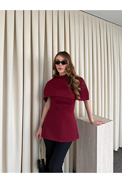 Laluvia Burgundy Cape Strapless Blouse - 1101