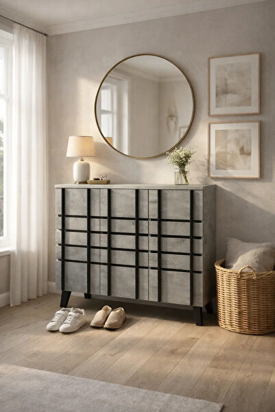 MARIA HOMES Modern Grey Shoe Cabinet 120cm Wide Entryway Organizer with Black...