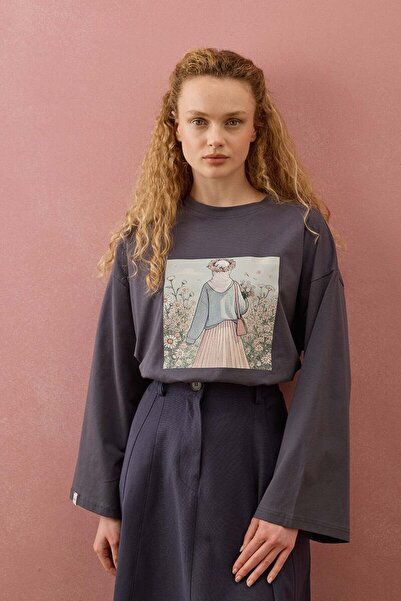 Ceylan Otantik Антрацит Дейзи момиче с принт Basic Body