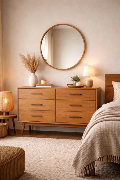 MARIA HOMES Elegant Round Wall Mirror with Slim Gold Frame for Modern Interiors