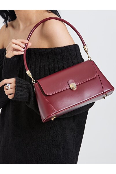 LooRen Butik حقيبة باجيت نسائية بتصميم أنيق باللون العنابي LRN035