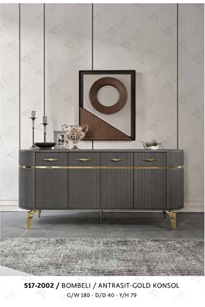 EvcesHome Bombeli Serisi 180 cm Modern Lüx Konsol - Metal Ayaklı Salon Ünitesi