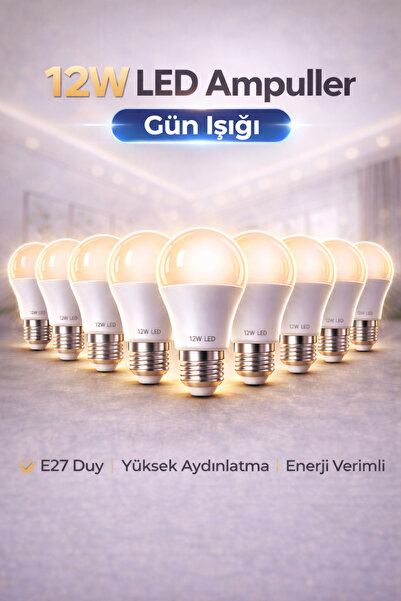 Edison 10 Adet 12W Gün Işığı LED Ampul E27 Duy – Yüksek Aydınlatma Enerji Ver...