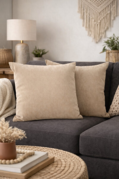 BURCIN HOME بيج غطاء وسادة 40x40 سم طقم مكون من قطعتين D وسادة تزيينية كيس أر...