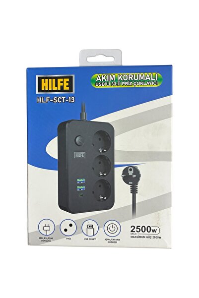 HILFE Akım Korumalı USB'li 3'lü Priz Çoklayıcı
