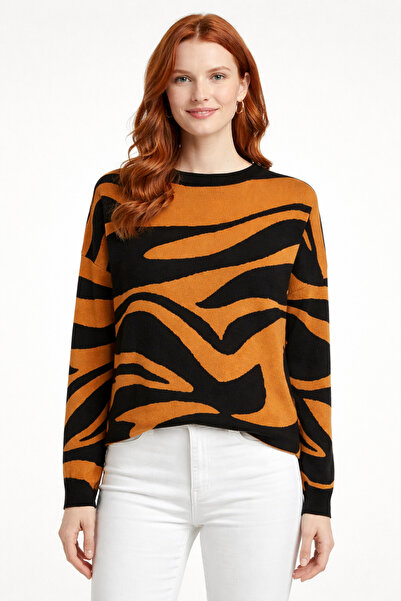 Neden Tekstil Mustard Black Zebra Patterned Oversize Sweater