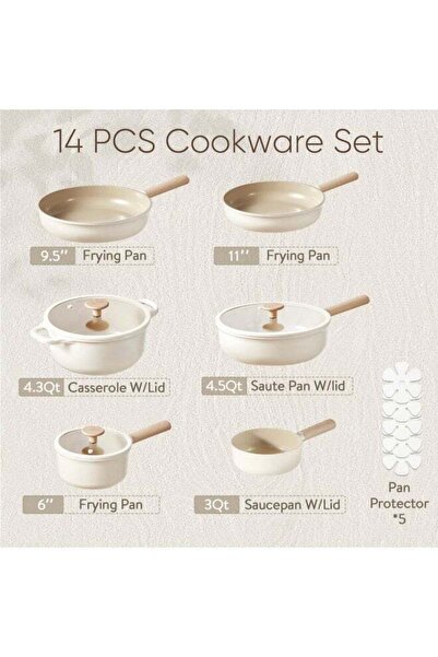 CAROTE Ceramic Pots and Pans Set, 14pcs Cookware Set, Non-toxic Healthy Non S...