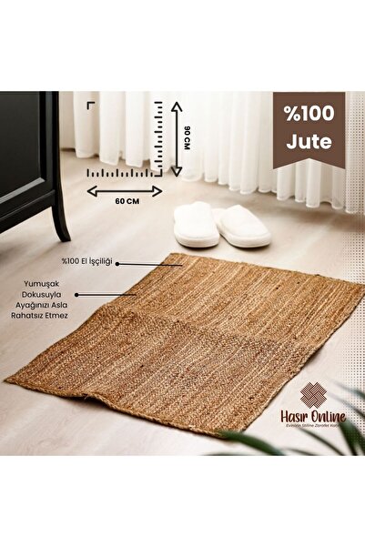 DECHAUS 60x90cm Orjinal Jüt Kilim Paspas Yolluk Bambu El Örmesi