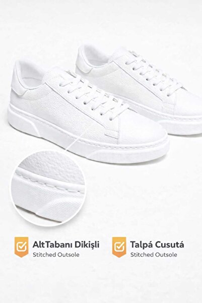 FAYMAZ Pantofi sport casual pentru bărbați, cu textură de piele albă, cu talp...