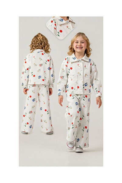 JABBER Girls' Flower-Patterned Woven Set
