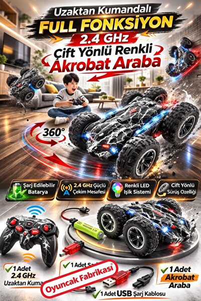 Oyuncak Fabrikası Akrobat Araba Uzaktan Kumandalı Full Fonksiyon Şarjlı Işıkl...