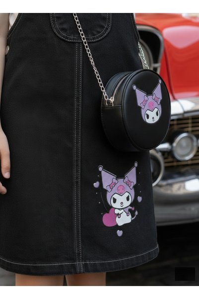 Aymini kids Kuromi̇ Girls' Special Series Black Jeans Denim Jacket and Bag Mobile Head