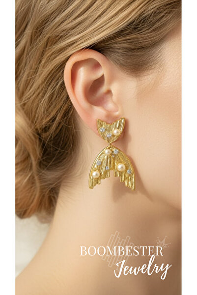 BoomBester Aurora Pearl Wing Dangle Earrings – Luxury Design with Pearls & Zi...