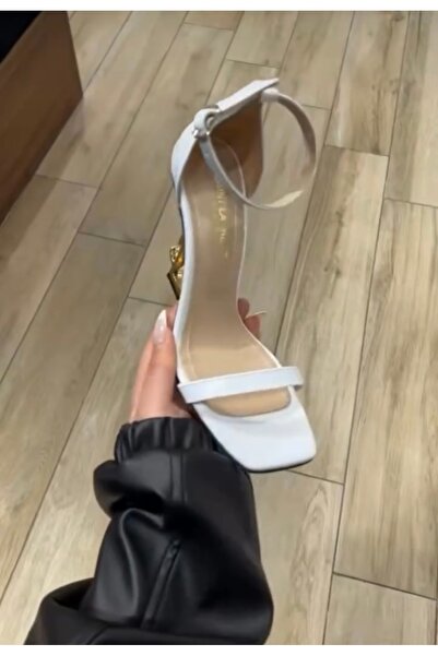 BARIŞ AKBULUT Single Strap Gold Heel White Patent Leather