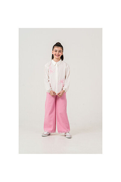 JABBER Girls' Embroidered Shirt and Pants Suit with Fancy Trim Detail