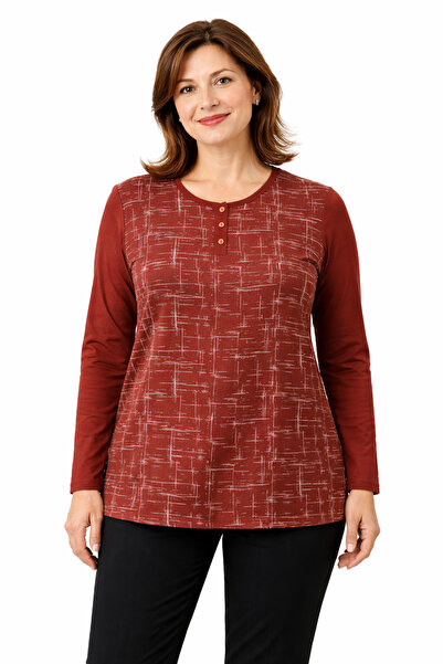 Mutlu City Women's Patterned Round Neck Relaxed Fit Combed Cotton Blouse for ...