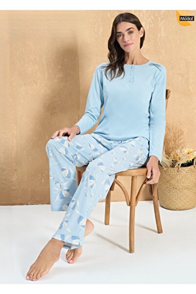 Over Sleep by Poleren Blue Modal Battal Pajama Set