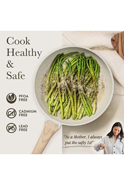 CAROTE 8 Inch Nonstick Skillet Frying Pan with Lid, White Granite Non Stick O...