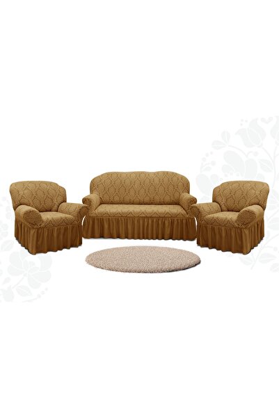 RIKSOR Set of elastic covers for 3-seater sofa and 2 armchairs, with ruffles,...