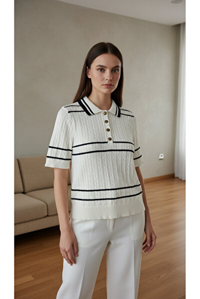 Rossida Kısakol Knitwear Polo Collar
