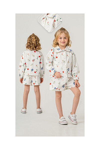 JABBER Girls' Flower-Patterned Shorts, Skirt, Jacket Set
