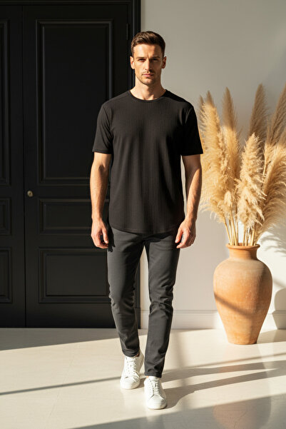 YŞRLİNE COLLECTİON Ανδρικό μαύρο μπλουζάκι YŞR – Βασικό βαμβακερό μοντέλο στε...