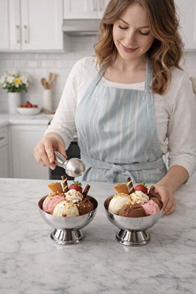 MEGY HOME 2'li 10cm 304 Çelik Ayaklı Dondurma ve Sunum Kasesi Seti Lokumluk Ç...