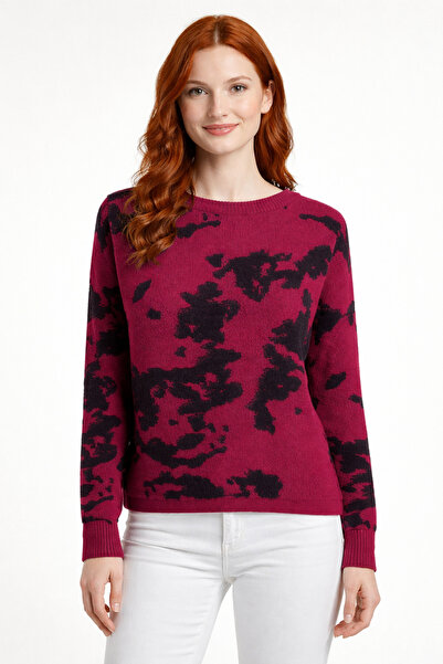 Neden Tekstil Fuchsia Black Abstract Patterned Oversize Sweater