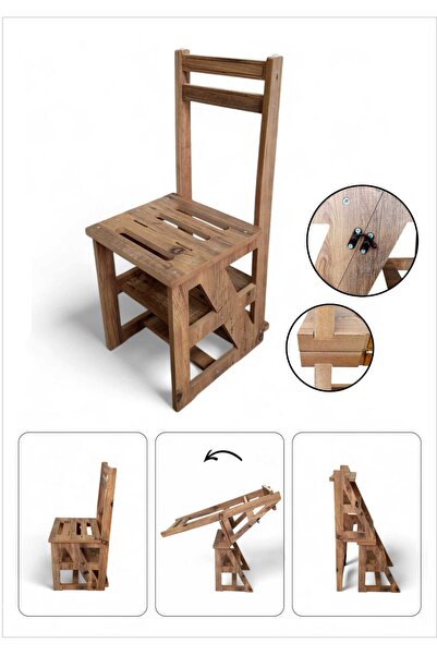 Elta Collection Çok Amaçlı MDF Katlanır Merdivenli Sandalye 2’si 1 Arada 110 ...