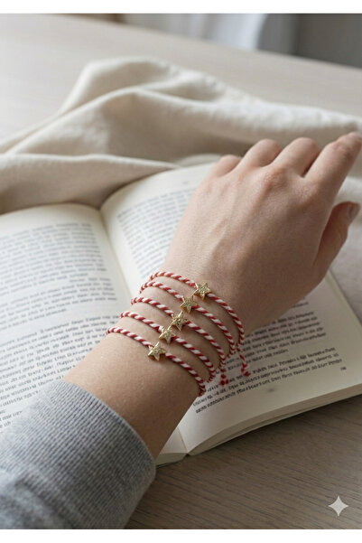 Çınar Aksesuar Set of 5 Star Figured Red-White Lucky Bracelets