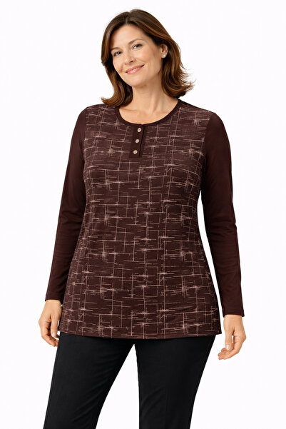 Mutlu City Women's Patterned Round Neck Relaxed Fit Combed Cotton Blouse for ...