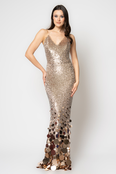 RENGIN Etek uçları büyük yuvarlak pullu payet abiye elbise