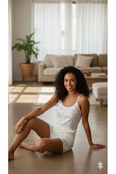 PEMBİŞ HOMEWEAR Cels Bear Patterned Strap Shorts Set