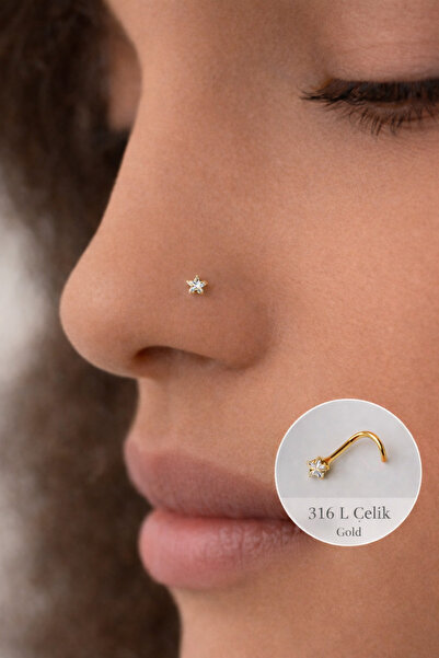 Sacce Scarves&Accessories 316L Cerrahi Çelik Kıvrımlı Uçlu Yıldız Zirkon Taşl...